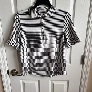 Chicos Striped Ruffle Sleeve Button Up‎ Knit Top Blouse Size 0 US 4 Small